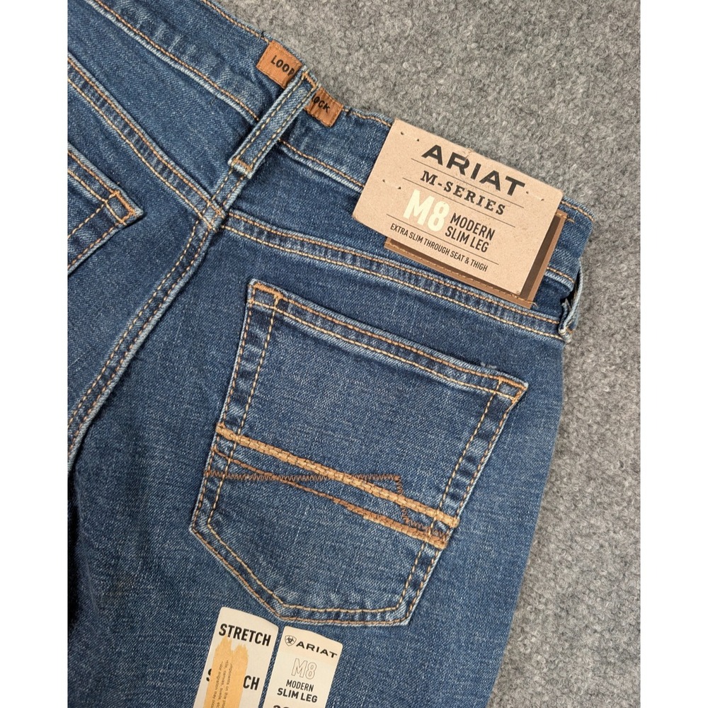 Ariat M8 Modern Slim Leg Jeans Mens 38/30 Med Wash‎ Western Blue Denim NWT